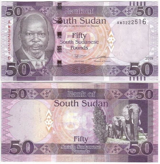 JUŽNI SUDAN, 50 funtov iz leta 2019, "sloni", UNC