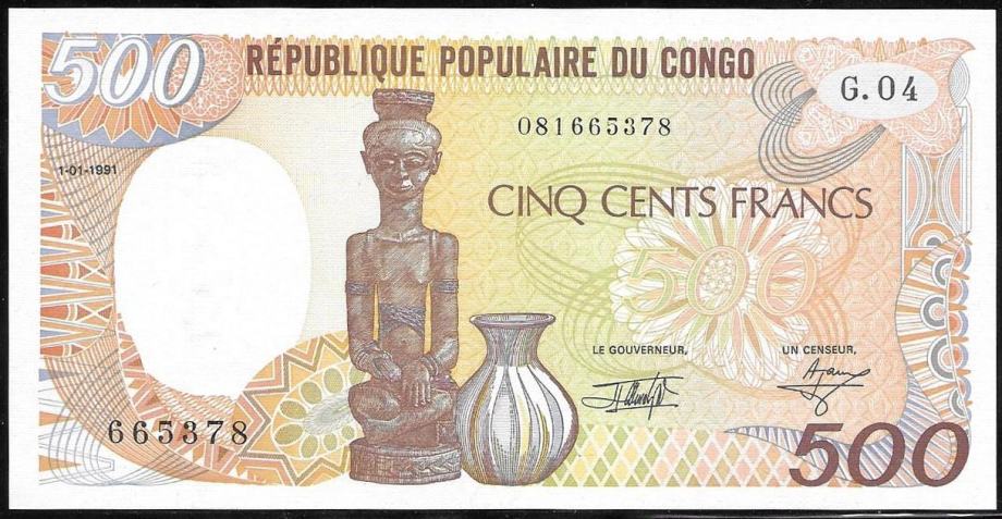 KONGO 500 frankov 1991 UNC