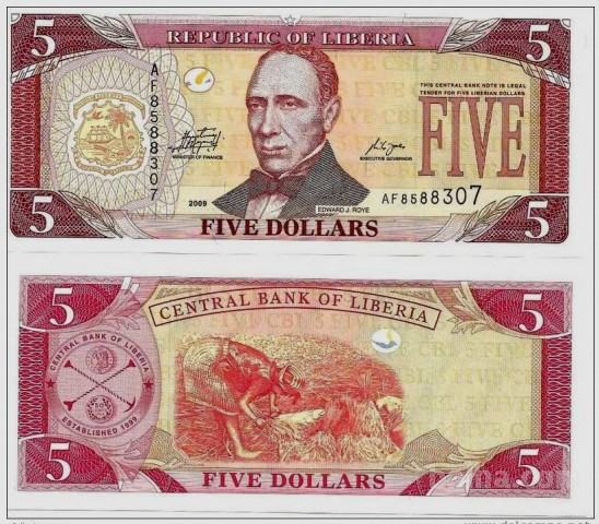 LIBERIJA - 5 dollars 2009 UNC