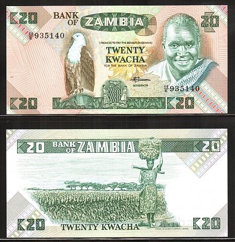 ZAMBIJA, 20 kwacha, 1980-1988, UNC