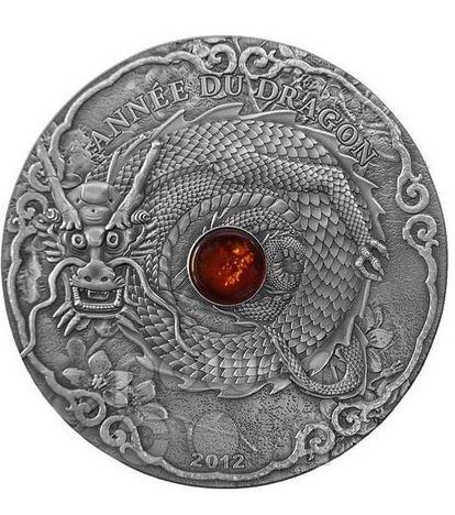 2oz srebrnik Zmaj AMBER Lunar Kitajski zodiak 1500 Francs Togo 2012