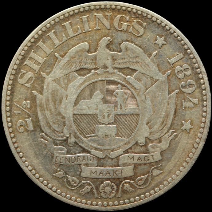 LaZooRo: Južna Afrika 2 1/2 Shillings 1894 VF / XF redkejši - Srebro