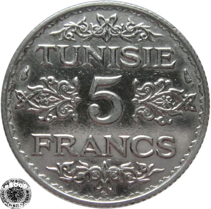 LaZooRo: Tunizija 5 Francs 1934 XF - Srebro