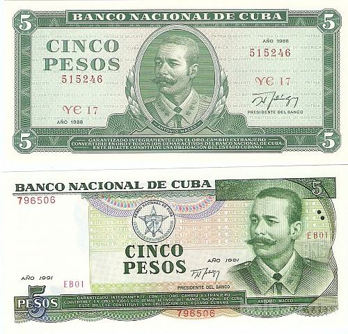 BANK.5 PESOS ŠE P103d.1-1988 (KUBA)UNC