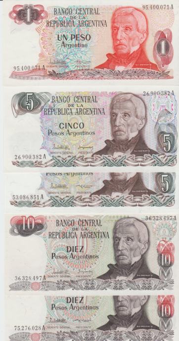 BANKOVEC ŠE 1,5,10-1984 PESOS (ARGENTINA) UNC