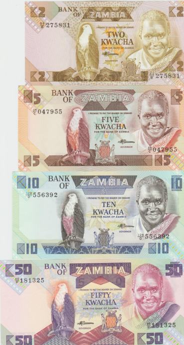 BANKOVEC 2,5,10,50 KWACHA P24,P25,P26,P28a (ZAMBIJA ZAMBIA)1986.UNC