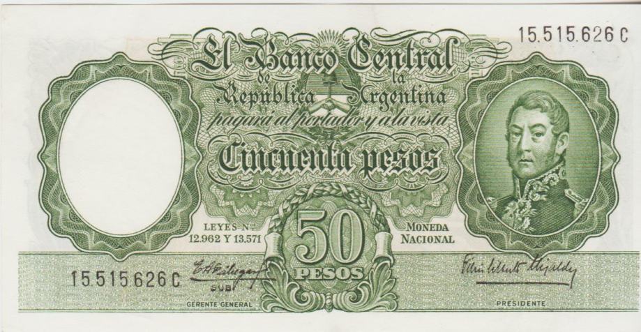 BANKOVEC 50 PESOS P271c.4-"ser C" (ARGENTINA) 1955.XF++/aUNC