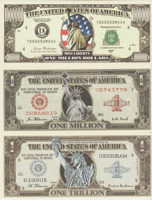 BANKOVEC MILION-2007,2012,TRILION-2013 "KIP SVOBODE" (ZDA AMERIKA)UNC
