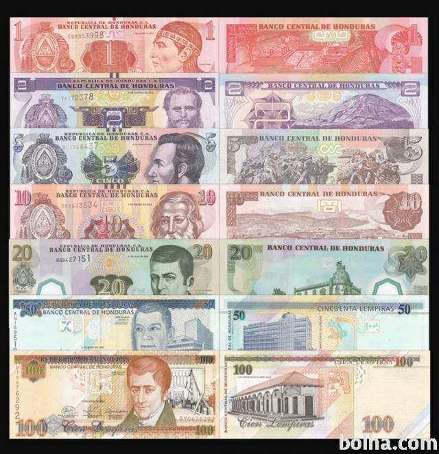 HONDURAS, set 7 bankovcev, mešane letnice, UNC