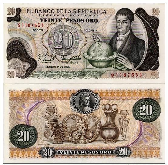 KOLUMBIJA - 20 pesos oro 1982 UNC