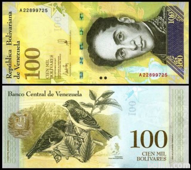 Venezuela, 100.000 bolivares, najvisja nominala, UNC
