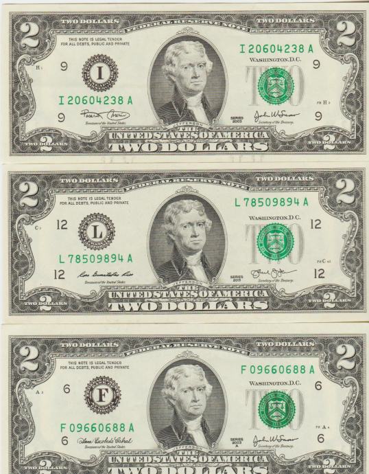 BANKOVEC 2 DOLLARS P16bI,P516bL,P516bF (ZDA AMERIKA) 2003.UNC