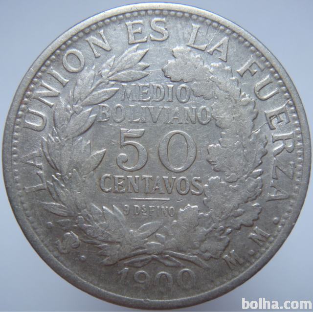 LaZooRo: Bolivija 50 Centavos 1900 VF/XF - Srebro