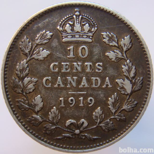Kanada 10 Cents 1919 VF/XF - Srebro