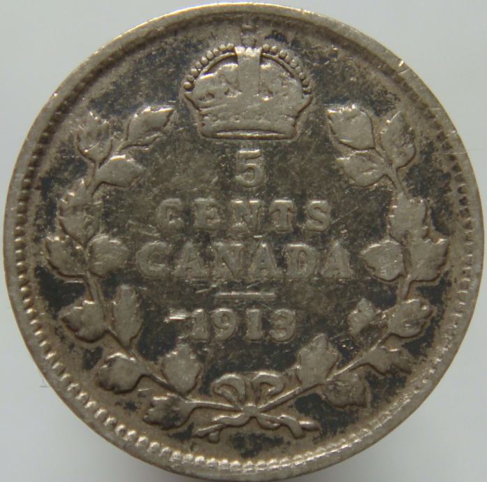 Kanada 5 Cents 1913 VF - Srebro
