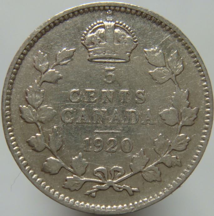 Kanada 5 Cents 1920 VF/XF - Srebro