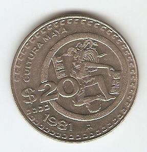 KOVANEC  20 pesos 1981 spominski KOLTURA MAYI  Mehika