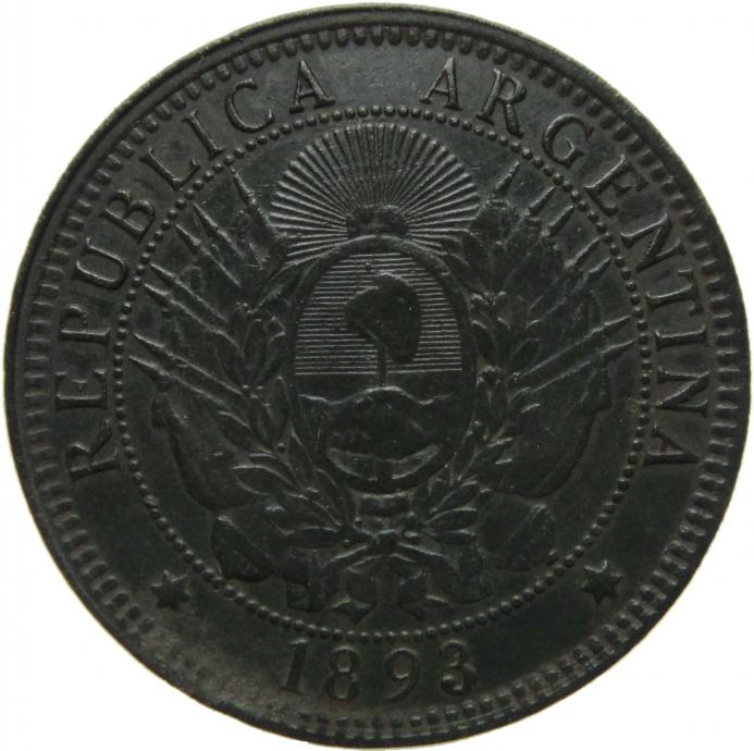 LaZooRo: Argentina 2 Centavos 1893 XF/UNC soška fronta