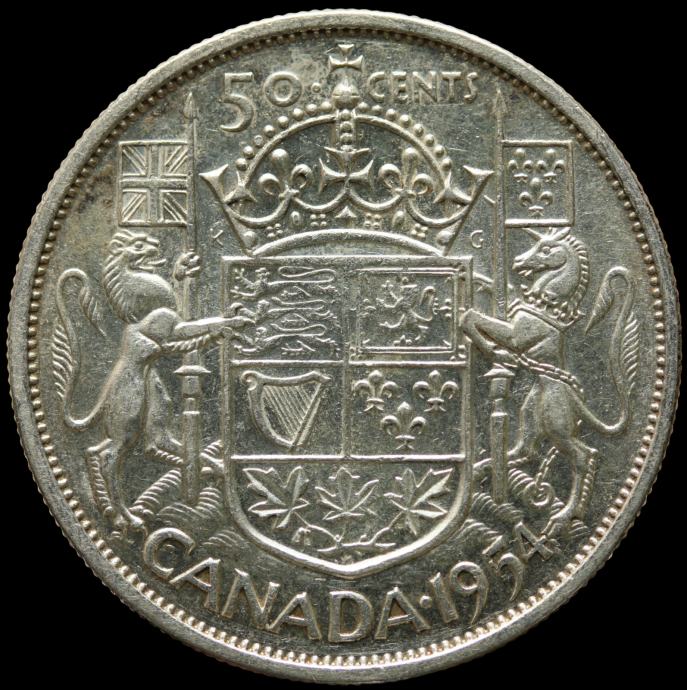 LaZooRo: Kanada 1/2 Dollar 50 Cents 1954 PL - Srebro