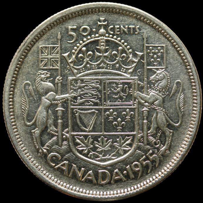 LaZooRo: Kanada 1/2 Dollar 50 Cents 1955 PL - Srebro