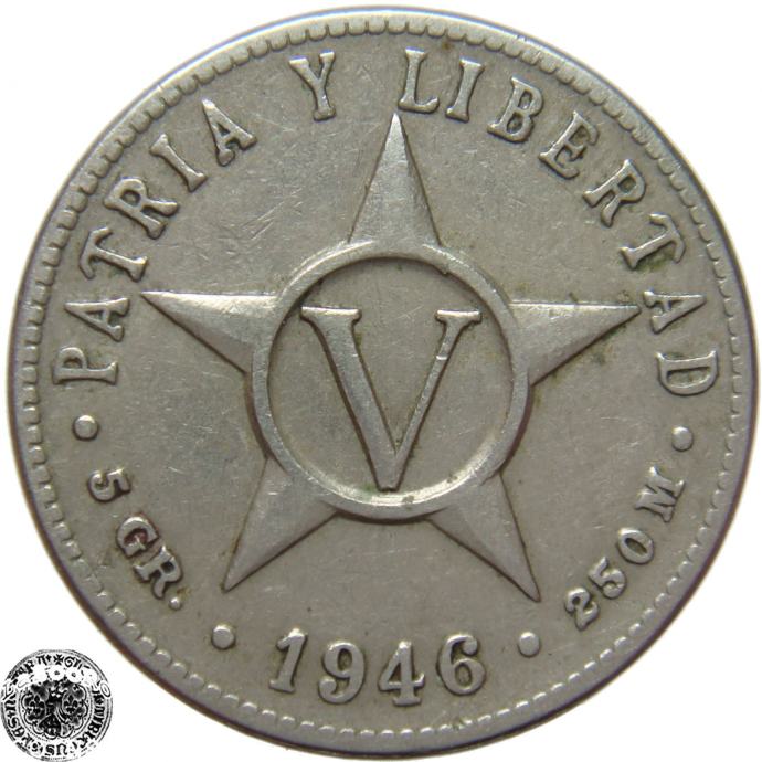 LaZooRo: Kuba 5 Centavos 1946 VF/XF