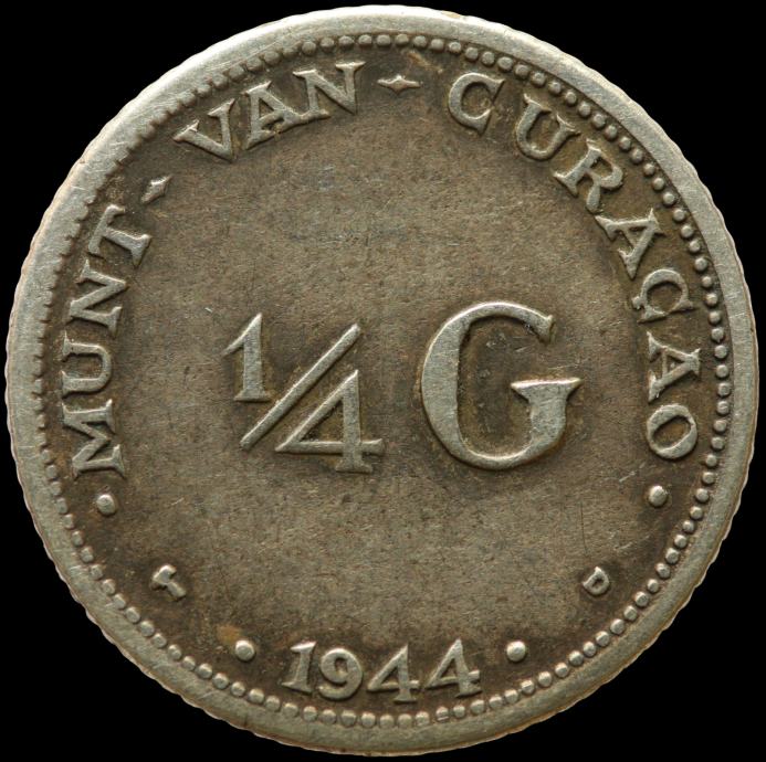 LaZooRo: Nizozemski Curacao 1/4 Gulden 1944 VF / XF - srebro