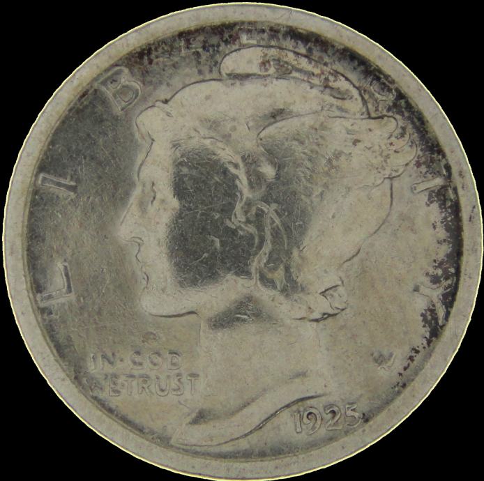 LaZooRo: Združene države 10 Cents 1 dime 1925 VF / XF  - srebro
