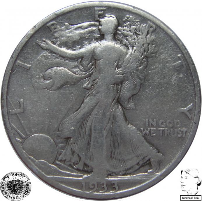 LaZooRo: Združene Države Amerike 1/2 Dollar 1933 S F - Srebro