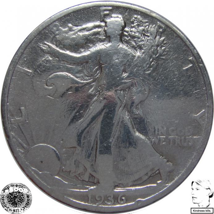 LaZooRo: Združene Države Amerike 1/2 Dollar 1936 F - Srebro