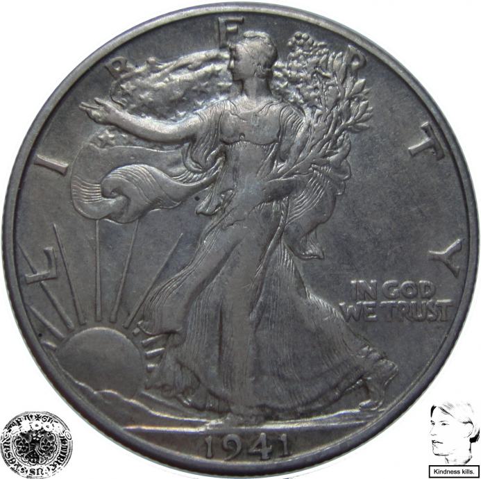 LaZooRo: Združene Države Amerike 1/2 Dollar 1941 D XF/UNC - Srebro