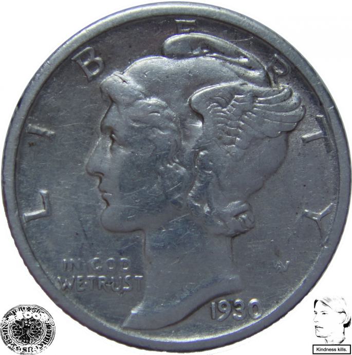 LaZooRo: Združene Države Amerike 10 Cents Dime 1930 XF - Srebro