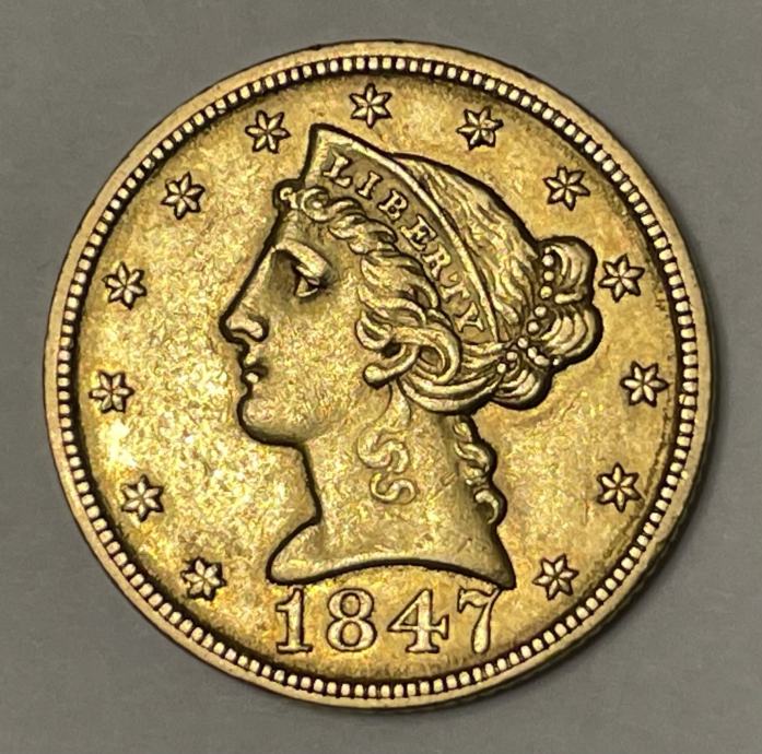 Zlatnik 5 Dollar 1847.- UNITED STATES OF AMERICA