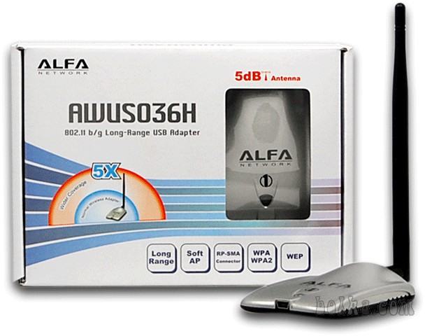 Wlan Alfa USB Adapter 54G Extra Hi-Power 1W z RSMA
