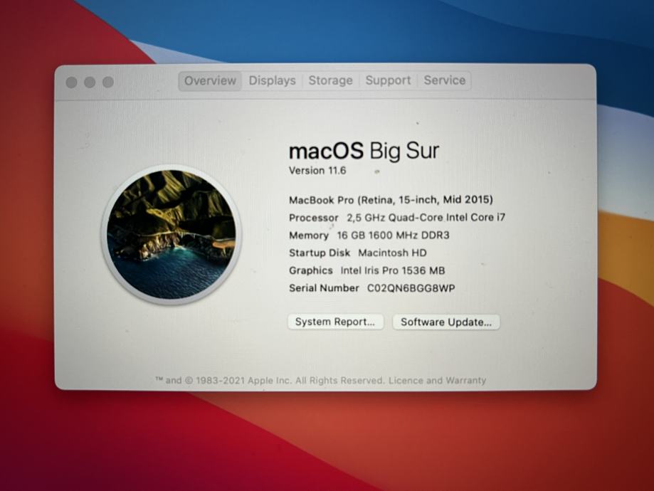 Macbook PRO 15, Mid 2015, 16GB RAM, 500GB SSD