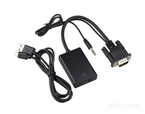 Adapter VGA kabel prehod 25cm na HDMI AV z USB HD 1080P