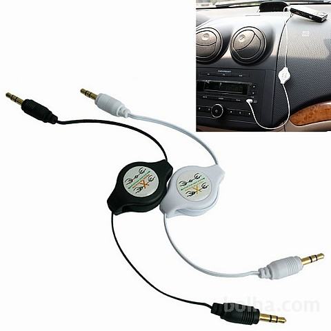 AUX 3.5mm raztegljiv kabel za priklop audio naprave (črn,bel
