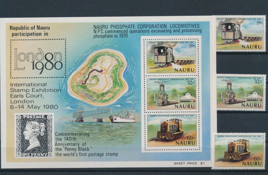 Nauru 1980, železnica serija in blok MNH**