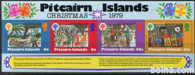 PITCAIRN ISLANDS 1979 BOŽIČ RELIGIJA OTROCI ** Mi 188/191 (B5) blok 17