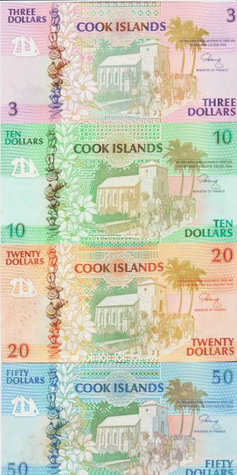 BANKOVEC 3,10,20,50 DOLLARS  AAA (KUKOVO OTOČJE COOK ISLANDS)1992.UNC