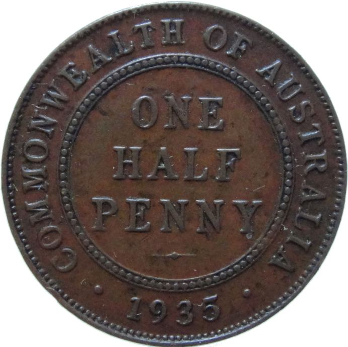 LaZooRo: Avstralija 1/2 Penny 1935 XF