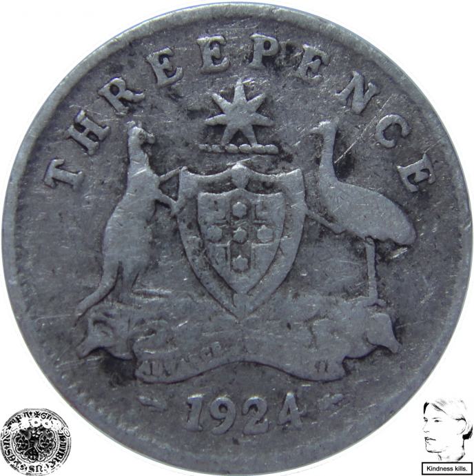 LaZooRo: Avstralija 3 Pence 1924 F a - Srebro