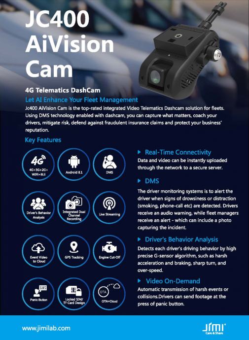 JC400 AiVision Cam Avto kamera; SIM WiFi, access point