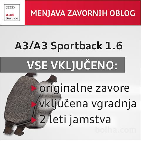 Audi A3/A3 Sportback 1.6 - menjava zavornih ploščic