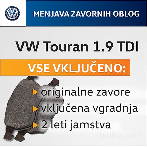 VW Touran 1.9 TDI - komplet zavornih ploščic + vgradnja