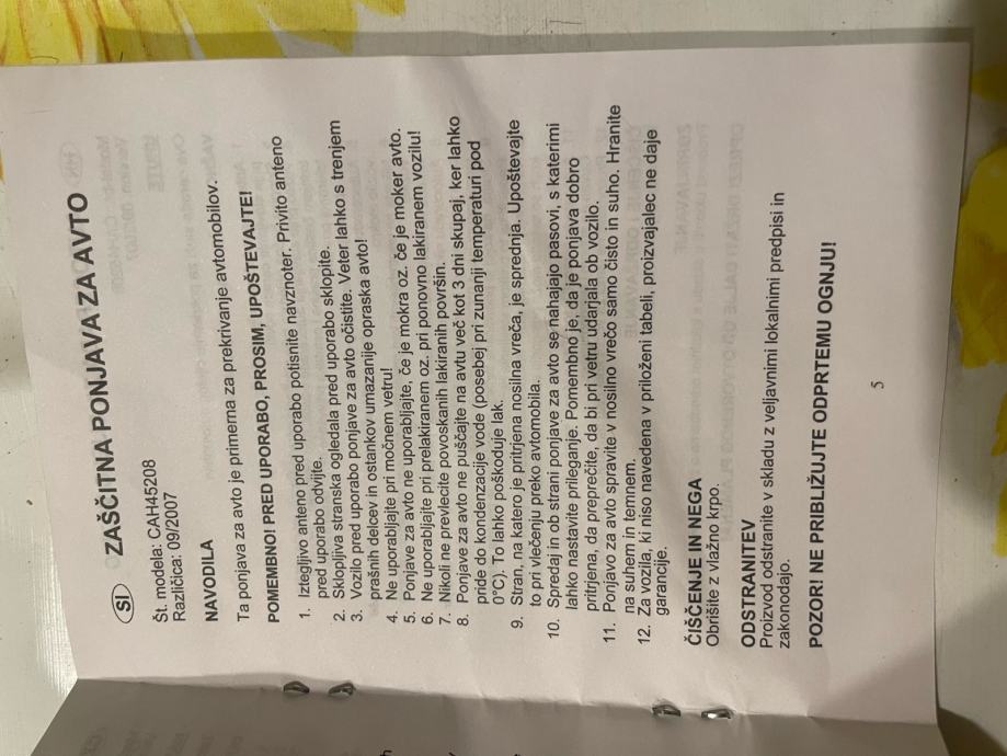 Zaščitna ponjava za avto - nova, velikost M