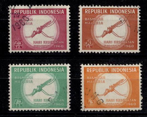 INDONEZIJA 1960 ŽIVALI ŽUŽELKE KOMARJI MALARIJA ** Mi 277/280 serija