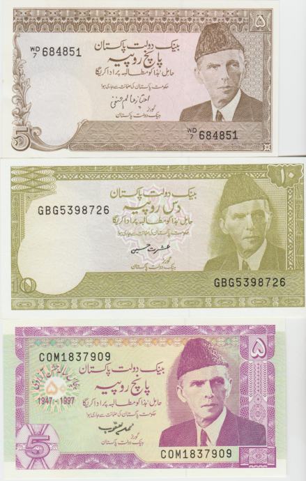 BANK.5-1976,10-1984,5 SPOMINSKI-1997 RUPEES (PAKISTAN) UNC