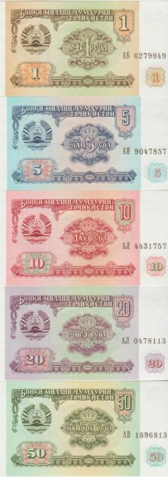 BANKOVEC 1,5,10,20,50 RUBLE (TAJIKISTAN TADŽIKISTAN) 1994,UNC