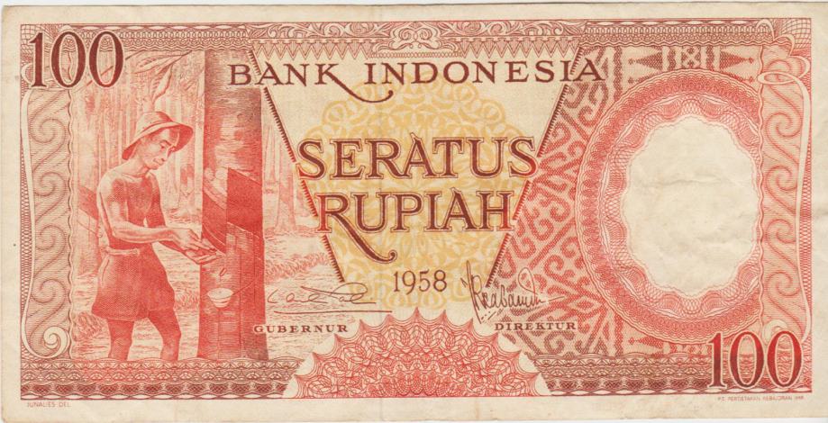 BANKOVEC 100 RUPIAH P59 (INDONEZIJA)1958,VF