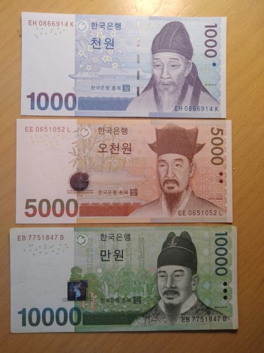 BANKOVEC KOREJA  1000,5000 in 10000 won LOT 3X